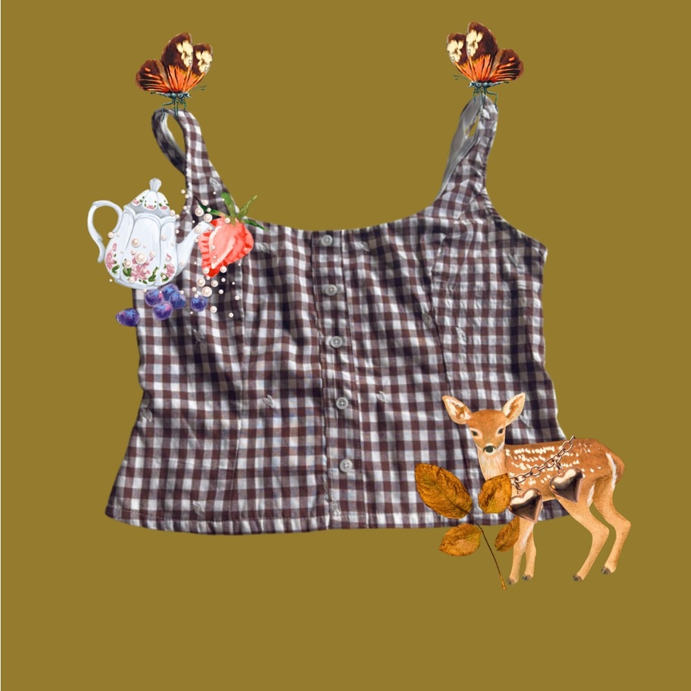 Plaid Crop Top - Brown and White